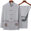 Tang Suit (top + Pants) Men's Middle-aged and Elderly Father Long Sleeve Old Man Clothes Grandpa Wear Chinese Style Tai Chi Suit.