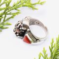 Pure Silver Bajra Design Ring With Natural Coral /Unisex/11.4 Gram. 