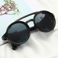 Steampunk Shields Sunglasses Men Women Classic Sun Glasses With Side Leather Round Eyewears Punk UV400 Lens. 