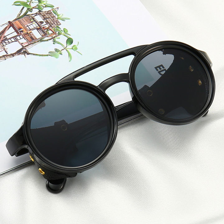 Steampunk%20Shields%20Sunglasses%20Men%20Women%20Classic%20Sun%20Glasses%20With%20Side%20Leather%20Round%20Eyewears%20Punk%20UV400%20Lens%20-%20Image%203