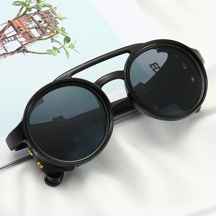 Steampunk%20Shields%20Sunglasses%20Men%20Women%20Classic%20Sun%20Glasses%20With%20Side%20Leather%20Round%20Eyewears%20Punk%20UV400%20Lens%20-%20Image%203
