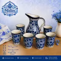 Water Set (6 Glass + 1 Jug) | Ceramic Water Set | Multani Handmade & HandPainted Blue Pottery Water Set