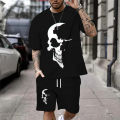 Summer New Casual Men's Skull Print T-Shirt Set Fashion Streetwear Tees Loose Oversized Breathable Soft Short Sleeves And Shorts. 