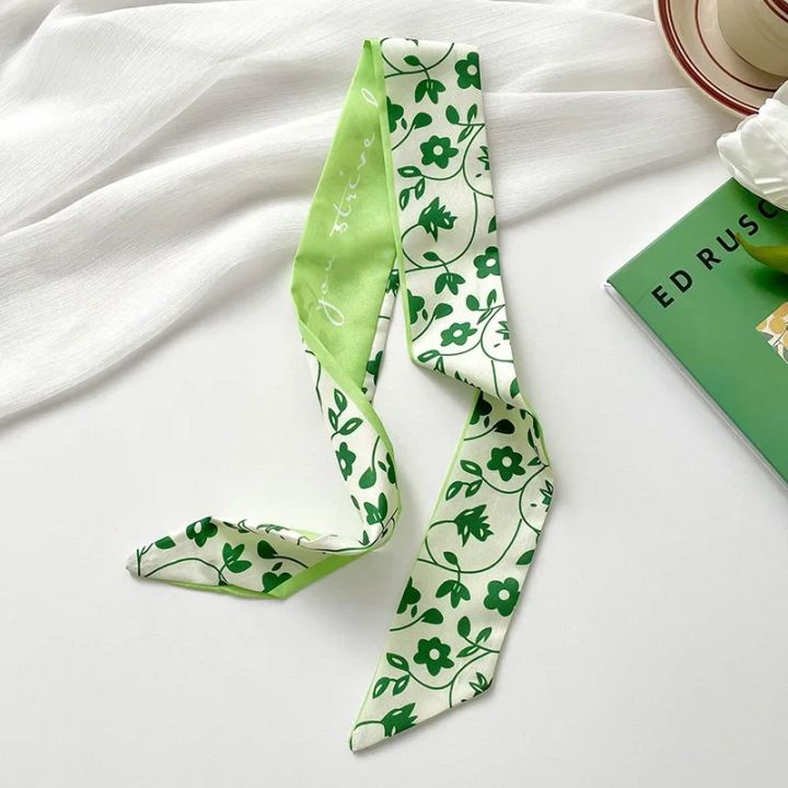 Green Long Strip Small Silk Scarf Female Thin Strip Streamer Tied Hair ...