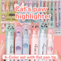 6 pcs/pack Kawaii Cat Claw Pastel Color Highlighters Drawing Art Markers Fluorescent Pen Gift Stationery Cute School Supplies. 