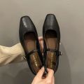 Mary Jane Single Shoes Thick Heel Shoes Elegant Classic Retro Square Toe Comfortable Soft Shallow Cut Low Heel Women's Shoes. 