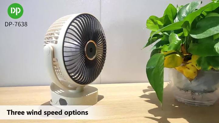 DP-7638 AC/DC Rechargeable 4000mAh Lithium Battery 360° Adjustable Desk / Clip Fan With Night Lighting Function