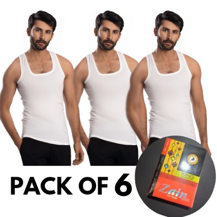 PACK OF 6 SANDO MEN SUMMER VEST - ZAIN BUNYAN FOR MEN -  COTTON BUNYAN