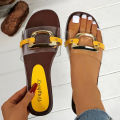 Summer 2025 New Women's Large Fashion Sandals and Slippers Summer New Flat Metal Strap Sandals. 