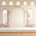 A floral background cloth - elegant pink rose design, suitable for room and party decorationL. 