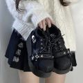 2024 New Y2K Star Print Chunky Platform Ankle Boots Women Metal Chain Blue Denim Boots Woman Cute Thick Bottom Jk Lolita Shoes. 