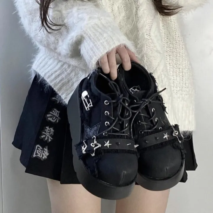 2024%20New%20Y2K%20Star%20Print%20Chunky%20Platform%20Ankle%20Boots%20Women%20Metal%20Chain%20Blue%20Denim%20Boots%20Woman%20Cute%20Thick%20Bottom%20Jk%20Lolita%20Shoes%20-%20Image%203