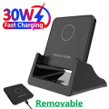 30W Wireless Charger Pad Stand Desktop Ultra-thin Mobile Phone Fast Charging Dock Station For iPhone 15 14 13 12 Samsung Xiaomi. 