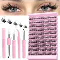 DIY Eyelash Extension kit,Lash Cluster kit waterproof Strong Hold Eyelash Bond, Eyelash Remover and Tweezer (200 Clusters).. 