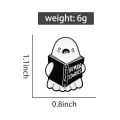 Cartoon Ghost Boo Enamel Pins Human Stories Book Creative Brooches Halloween Backpack Clothes Lapel Badge Gift for Kids Friends.