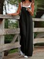 Plus Size 1XL-5XL Women's Casual Pocket Wide Leg Jumpsuit Ladies Fashion Loose Sleeveless Pants. 