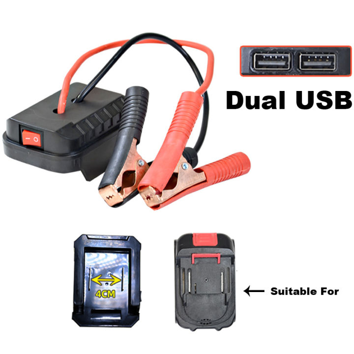 For Makita Car Battery Jump Starter Lithium Emergency Power Bank with Thickened Copper Clips with Dual USB Charging Ports