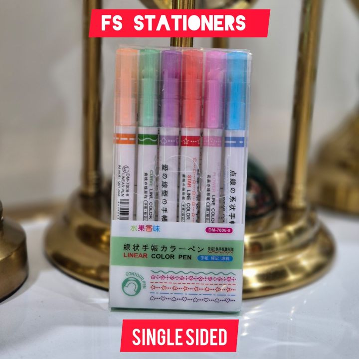 6x Linear Colour Lace Roller Tip Multiple Patterns Markers Pens| Pack of 6 | Cute Stationery for Boys and Girls | Genuine Cheap Stationary
