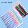 24/12PCS/Box Color Gel Pen Refill Set Kawaii 0.5mm Candy Colors Ballpoint Pens Student Office Writing Pens School Stationery. 