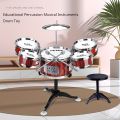 Kids Drum Set Musical Toy Drum Kit for Toddlers Jazz Drum Set with Stool, 2 Drum Sticks, Cymbal and 5 Drums Musical Instruments. 