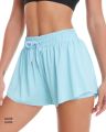 Breathable Women's Sports Shorts - Elastic Drawstring Waist, Liner Design, Side Pocket, Ideal for Gym Yoga Running Casual Wear.