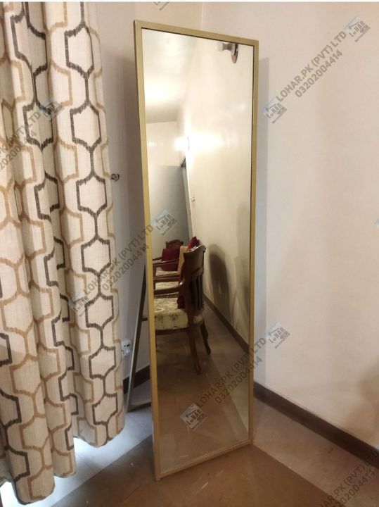 Full Length Mirror with Adjustable Stand (4 to 5mm mirror) by Lohar Furniture in Golden colour