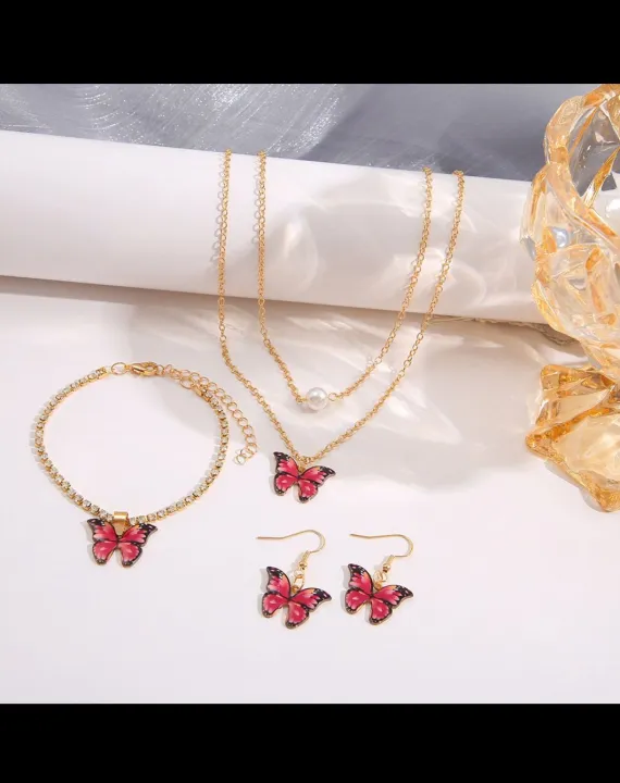 4PCS%20Jewelry%20Set%20for%20Girls%20Butterfly%20Necklace%20Earrings%20Bracelet%20Jewelry%20for%20Women,%20Oil%20Drop%20Chain%20Pendant%20Female%20Gifts%20-%20Image%205