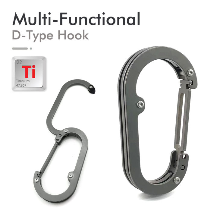 Titanium D-type Hook Carabiner Outdoor Backpack Tools Camping Climbing Buckle Fishing Hook Keychain Lock Buckle Snap Clip