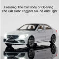 1:32 C260L E300L Alloy Diecast Model Toy Car 6 Doors Opened Sound Light Pull Back Rubber Tires Miniature Vehice for Kids Present. 