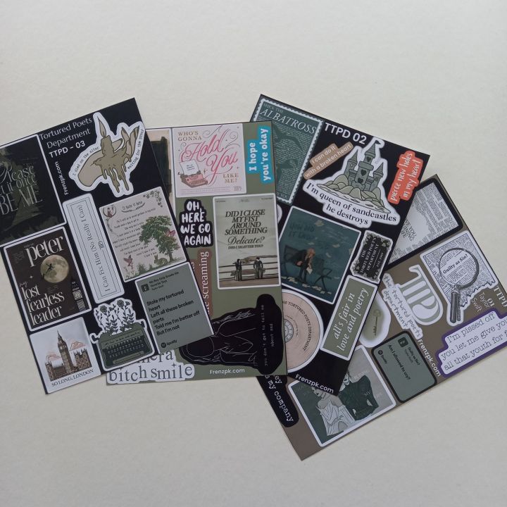 Taylor Swift Tortured Poets Department Pack of 4 Uncut Sticker sheets A6 size - 15 x 10 cm