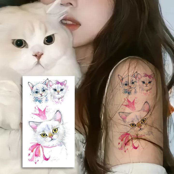 24%20Sheets%20Cute%20Cartoon%20Cat%20Temporary%20Tattoos%20Watercolor%20Cat%20Design%20Tattoo%20Sticker%20For%20Woman%20Kids%20Waterproof%20Face%20Hand%20Fake%20Tatto%20-%20Image%204