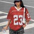 26 Women American Retro 23 Print Lightweight Breathable Mesh fabric V-Neck Short Sleeved baseball T-Shirt Women Jersey T-Shirt.