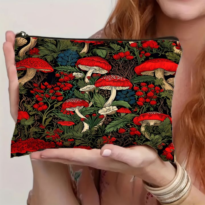 1pc Vibrant Red Mushroom Makeup Bag,Lightweight & Foldable Travel Organizer ,Ideal for Mushroom Enthusiasts & Friends