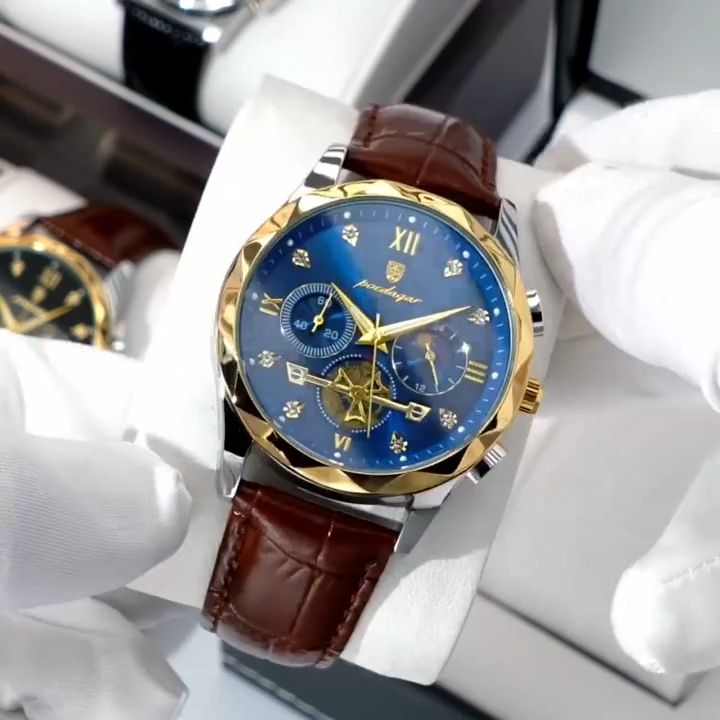 Poedagar 996 Leather Analog Watch for Men - Watch For Men - Watch - ঘড়ি