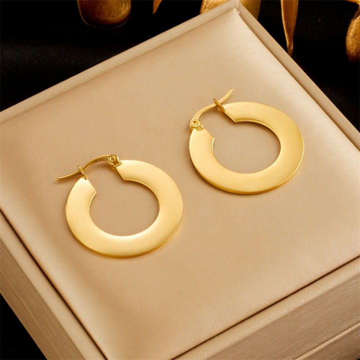 DIEYURO%20316L%20Stainless%20Steel%20Gold%20Color%20Circle%20Hoop%20Earrings%20For%20Women%20Girl%20Fashion%20Ear%20Buckle%20Non-fading%20Jewelry%20%20Party%20-%20Image%205