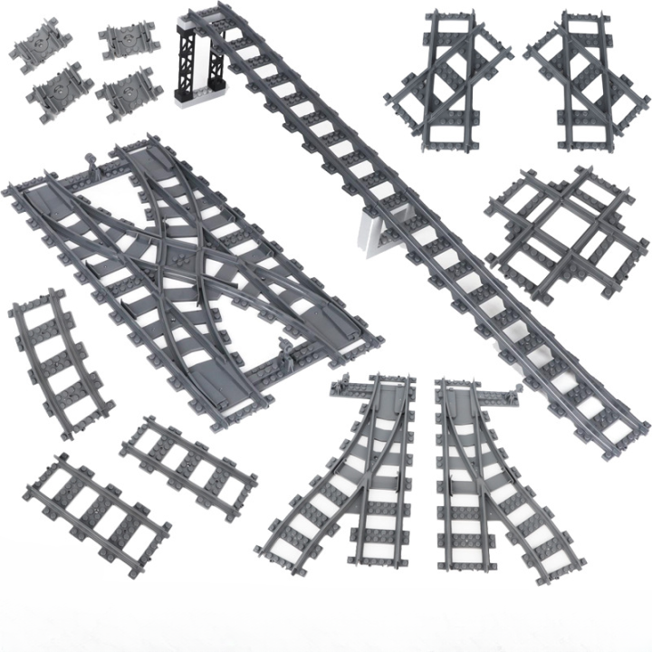 Train Model Blocks City Trains DIY Building Blocks Straight Curved Rail Bricks Parts ...