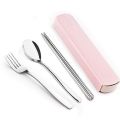 4Pcs/Set Stainless Steel Chopsticks Spoon Fork Steak Knife with Storage Case Travel Camping Cutlery Set Portable Tableware.
