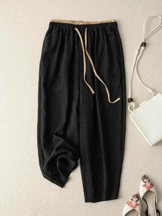 Summer%20Retro%20Cotton%20Linen%20Loose%20Harem%20Pants%20Elastic%20Drawstring%20Waist%20Casual%20Pants%20Basic%20Versatility%20Wide-leg%20Ankle-Length%20Pants%20-%20Image%204
