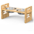 1PC Anti Slip Bamboo Pet Feeder Stand Adjustable Raised Food Bowls with 2 Bowls for Comfort Feeding. 