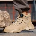 Men Rotating Button Labor Protection Shoes Anti-smash Anti Puncture Safety Shoes Work Boots Steel Toe Shoes Indestructible Shoes.
