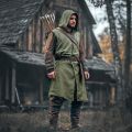 Medieval Mens Surcoat, Linen Hooded Tunic, Renfaire Cape, LARP Ranger Cosplay. 