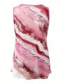 Plus Size Marble Print Tank Top Casual Criss Cross Sleeveless V Neck Top For Summer & Spring Women's Plus Size Clothing. 