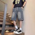 Mens Shorts American High Street Embroidered Denim Summer Lightweight Loose Fit Casual Bottoms. 