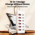 12-in-1 USB Splitter Socket USB2.0 High Speed Data Transfer Converter USB C Docking Station Fast Charging Plug for Home Office.