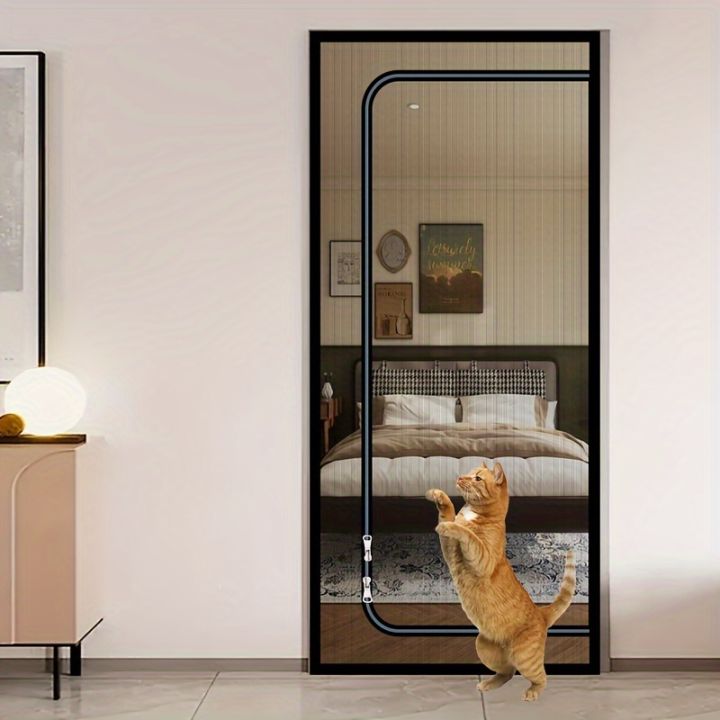 Breathable screen door, u-shaped pet-proof mesh door, cat-scratch-proof mesh with zipper closure, pet and child friendly