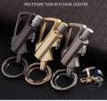Multifunction keychain lighter Emergency fire starter and bottle opener. 