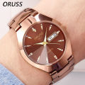 【Low price】ORUSS Relogio Feminino Couple Watch Men Quartz watch for Lovers Luxury Womens wristwatch Week Display Stainless Steel Waterproof. 