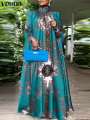 Plus Size 5XL VONDA Elegant Party Women Sundress Bohemian Stand Collar Sleeveless Printed Maxi Dress Casual Bat Sleeve Long Robe. 