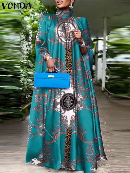Plus%20Size%205XL%20VONDA%20Elegant%20Party%20Women%20Sundress%20Bohemian%20Stand%20Collar%20Sleeveless%20Printed%20Maxi%20Dress%20Casual%20Bat%20Sleeve%20Long%20Robe%20-%20Image%202