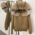 Coat Women Cardigan Natural Fox Fur Coat Women Real Mongolian Fur Knitwear Female Spring Autumn Hooded Knitted Fur Jacket. 